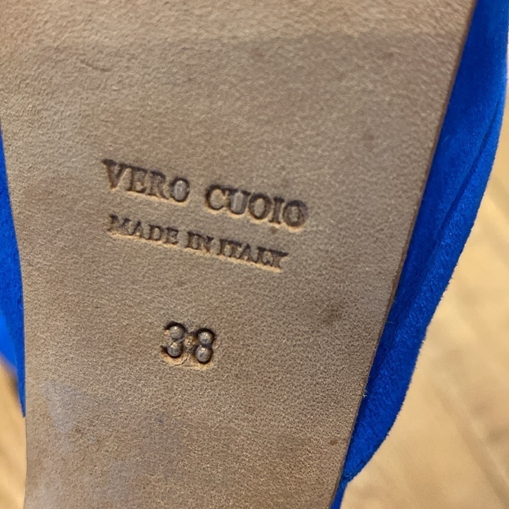 Havi Elle Rare Luxury Cobalt Blue Platform Suede PeepToe Made in Italy Heels 7.5 - Picture 9 of 13